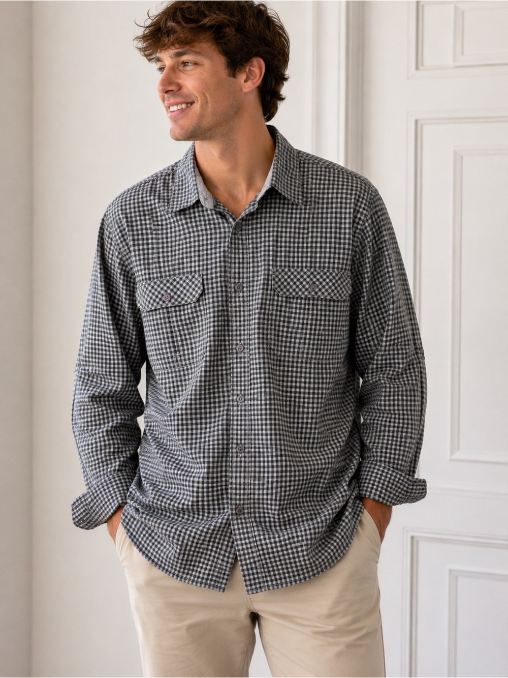 PD&C Men’s Gingham Plaid Button-Down Shirt